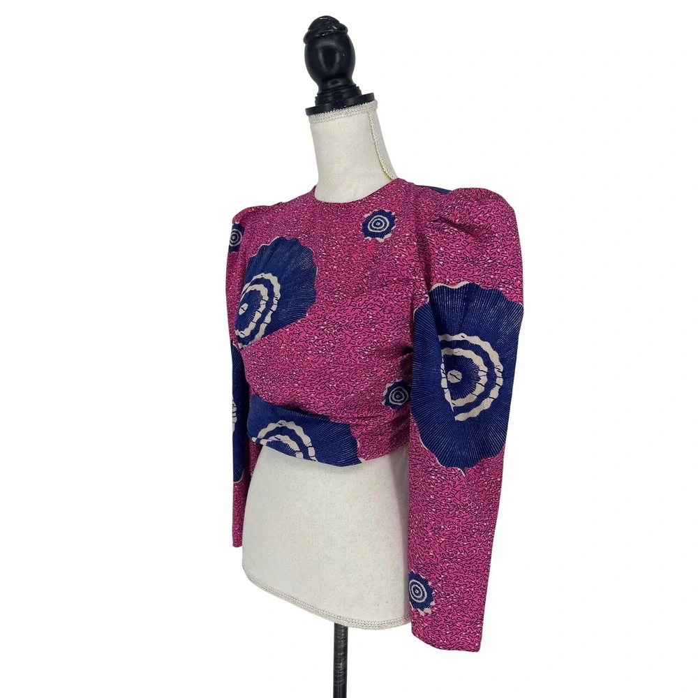 Ulla Johnson Eden Open Back Cotton Poplin Blouse Pink‎ Purple Floral Size 4